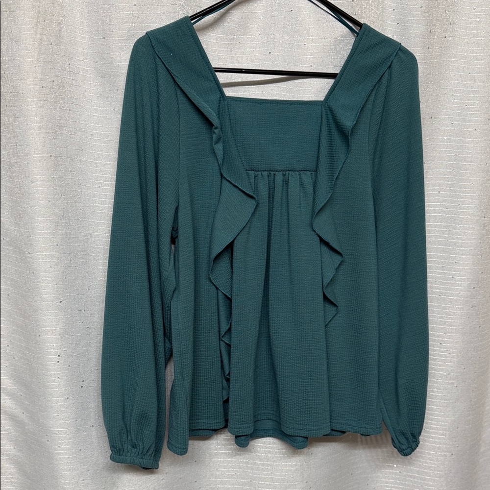 Aaron & Amber Teal Ruffle Blouse - Picture 3 of 4